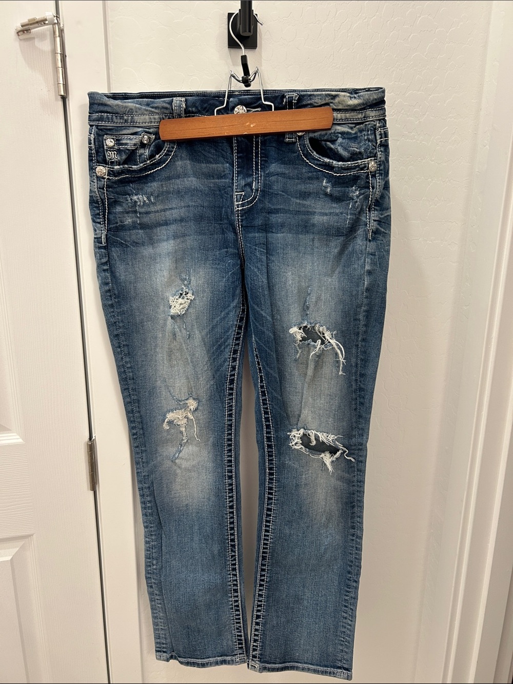 Miss Me Distressed Dark Blue Easy Straight Jeans